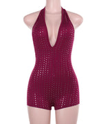 Sexy Slim Fit Deep V Jumpsuit with Rhinestones