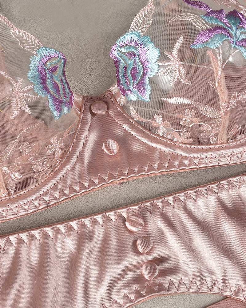 Sexy Lace Embroidery Mesh Patchwork Sexy Lingerie Set