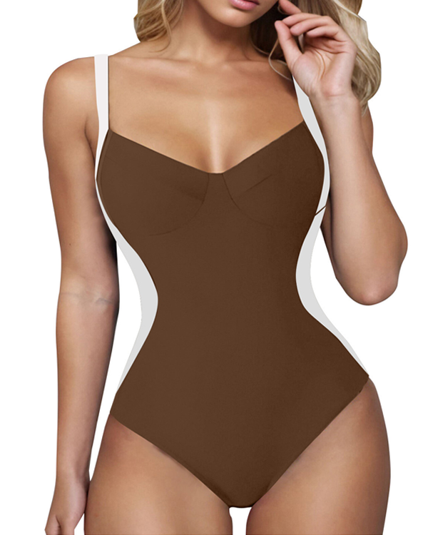 Women's V-neck Tummy Control Cross Back One-Piece Swimsuit