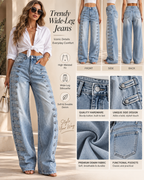 High Waist Side Multi Strap Buckle Wide Leg Jeans