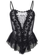 Plus Size Floral Lace Mesh Ruffle Babydoll Lingerie
