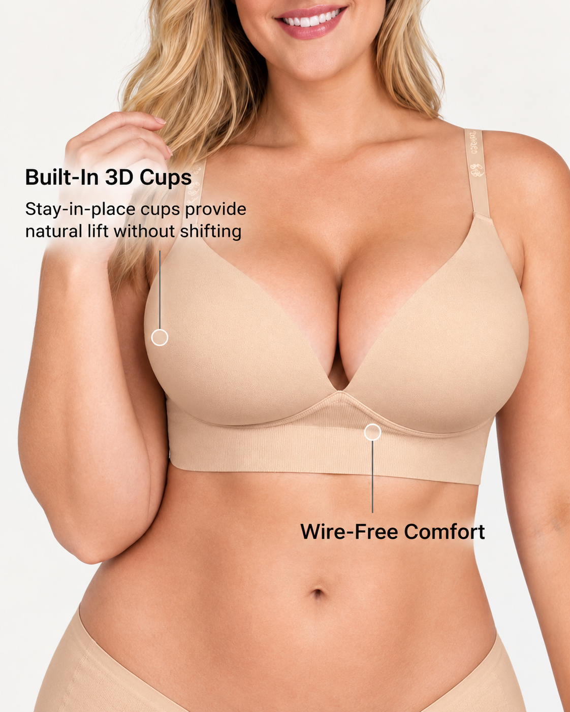 Deep V Seamless Elastic Ribbed Wire-Free Push-Up Bra