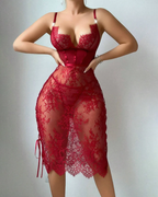 Sexy Lace Cutout Lace-Up Bodycon Babydoll Lingerie