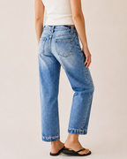 Seaming Detail Mid Waist Straight Leg Crop Jeans