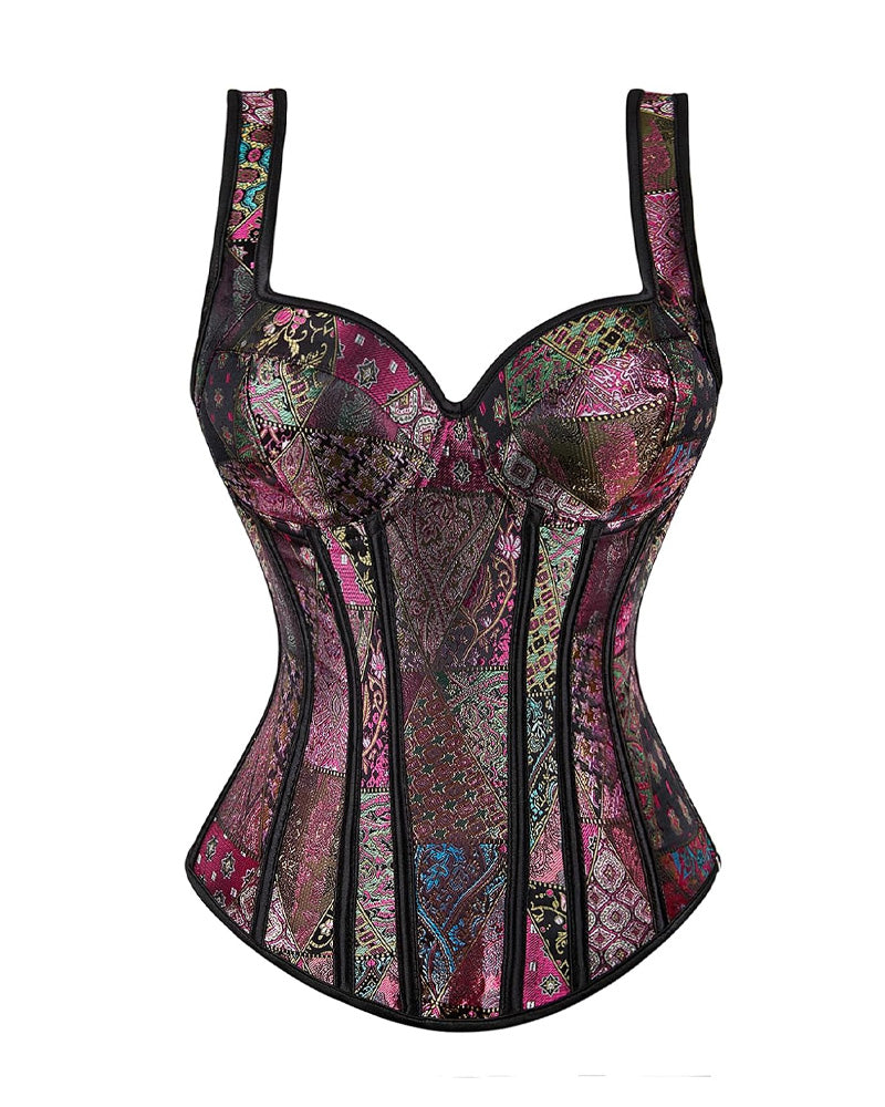 Women's Vintage Jacquard Drawstring Back Bodysuit