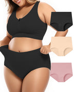 Plus Size High Waist Pure Cotton Breathable Elastic Briefs