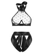 Sheer Polka Dot Halter Bra & Strappy Panty Set