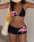 Printed Halter Tie Two-Piece High-Waist Bikini Set