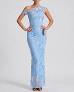 Sexy One-Shoulder Embroidered Mesh Panel Bodycon Dress