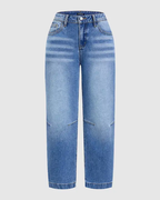 Seaming Detail Mid Waist Straight Leg Crop Jeans