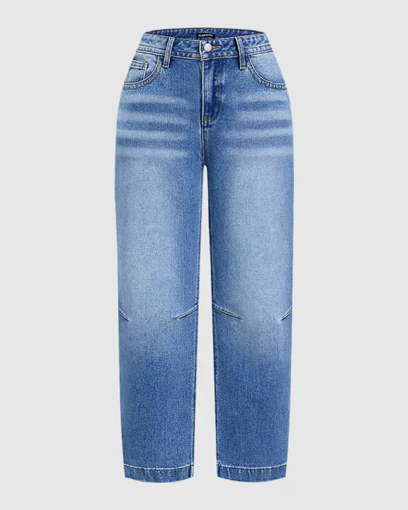 Seaming Detail Mid Waist Straight Leg Crop Jeans