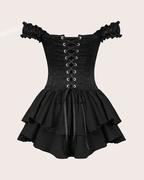 Sexy Jacquard Ruffle Off-Shoulder Corset Waist Dress
