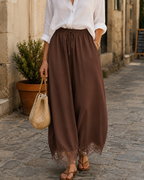 Elegant & Comfortable Lace-Trim Chiffon Wide-Leg Pants