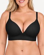 Deep V Seamless Elastic Ribbed Wire-Free Push-Up Bra