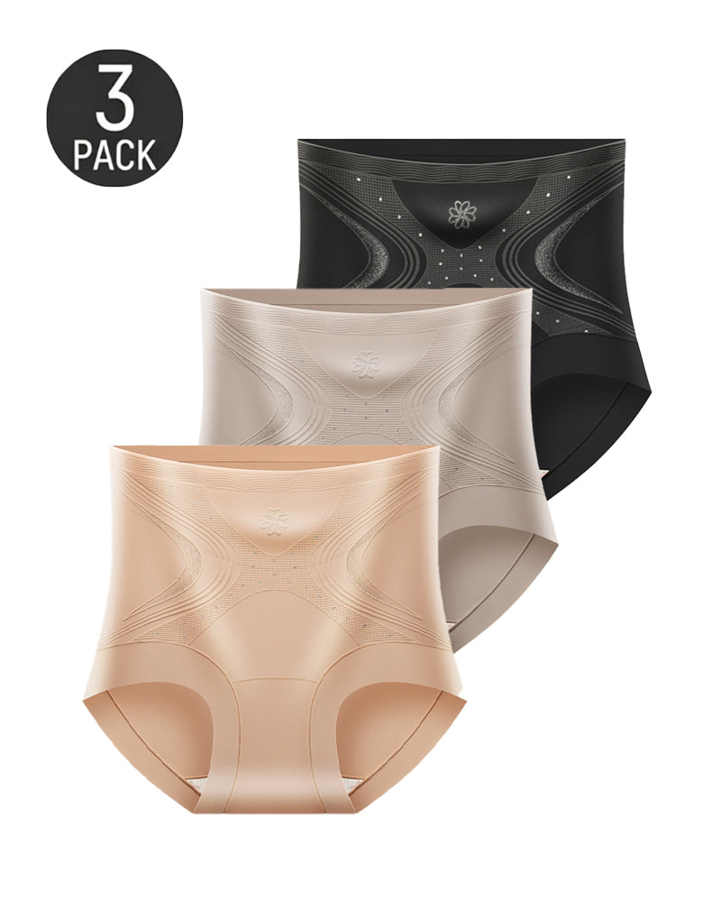 3-Pack Seamless Ice Silk High Waist Tummy Control Shaping Panties