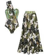 Adjustable shoulder straps Green Print Swimsuit Set