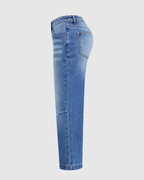 Seaming Detail Mid Waist Straight Leg Crop Jeans