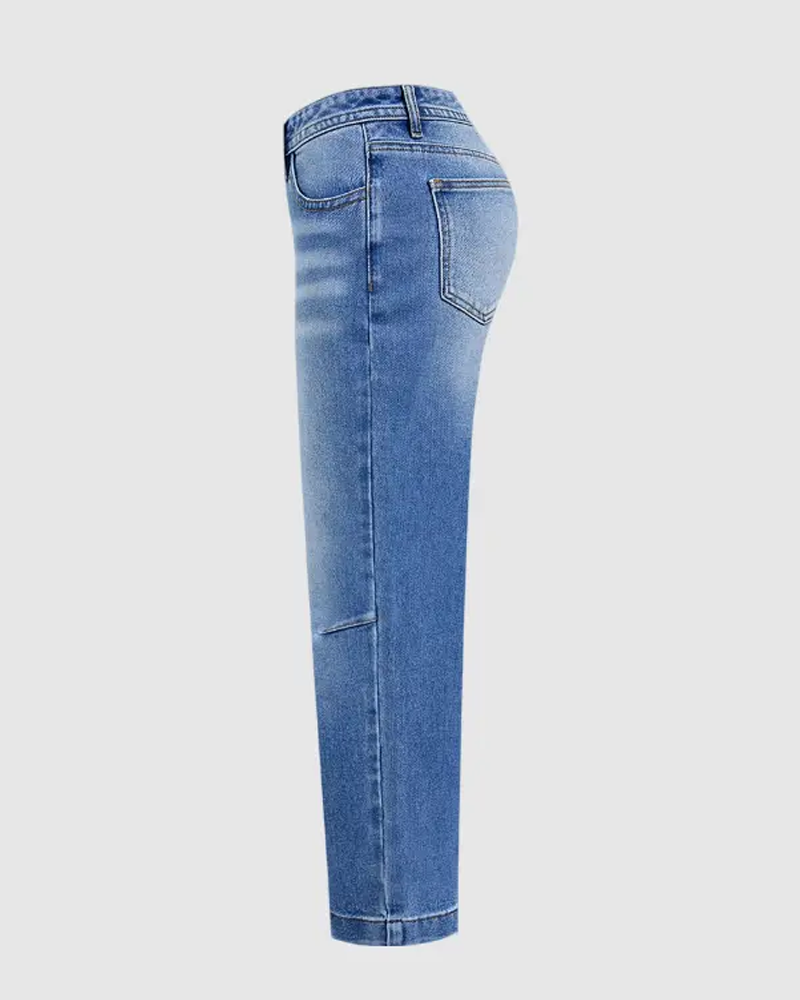 Seaming Detail Mid Waist Straight Leg Crop Jeans