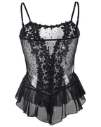 Plus Size Floral Lace Mesh Ruffle Babydoll Lingerie