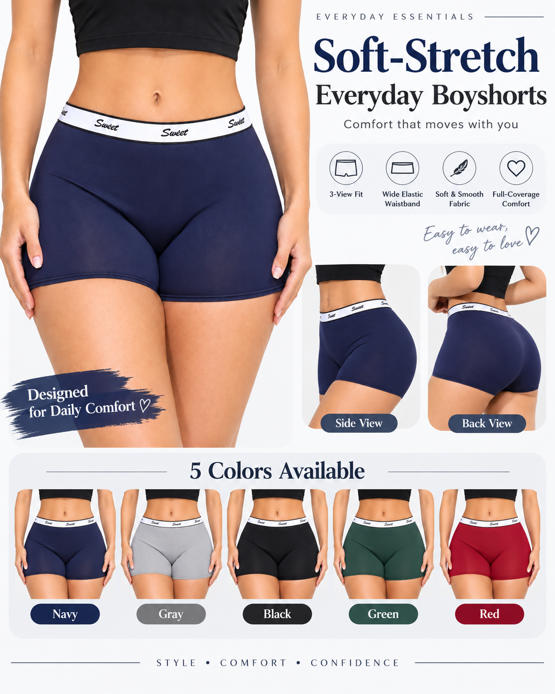 5-Pack Cotton Seamless Colorblock Letter Waistband Boxer Briefs