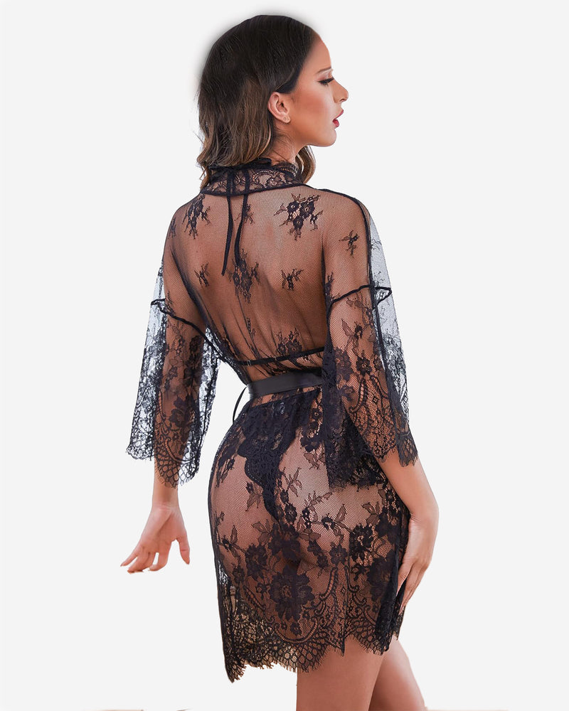 2 Piece Set Lace Robe with Teddy