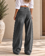 High Waist Side Multi Strap Buckle Wide Leg Jeans