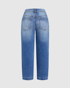 Seaming Detail Mid Waist Straight Leg Crop Jeans