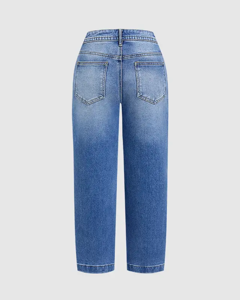 Seaming Detail Mid Waist Straight Leg Crop Jeans