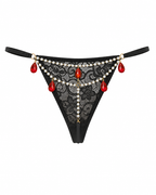 Sexy Lace Pearl Chain Red Rhinestone Thong