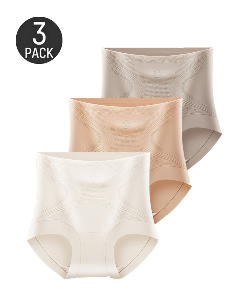 3-Pack Seamless Ice Silk High Waist Tummy Control Shaping Panties