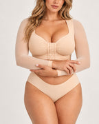 Front‑Closure U‑Shape Compression Built‑In Bra Long Sleeve Mesh Top