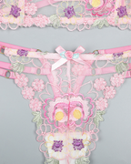 Floral Embroidered Mesh Longline Bra & Thong Set