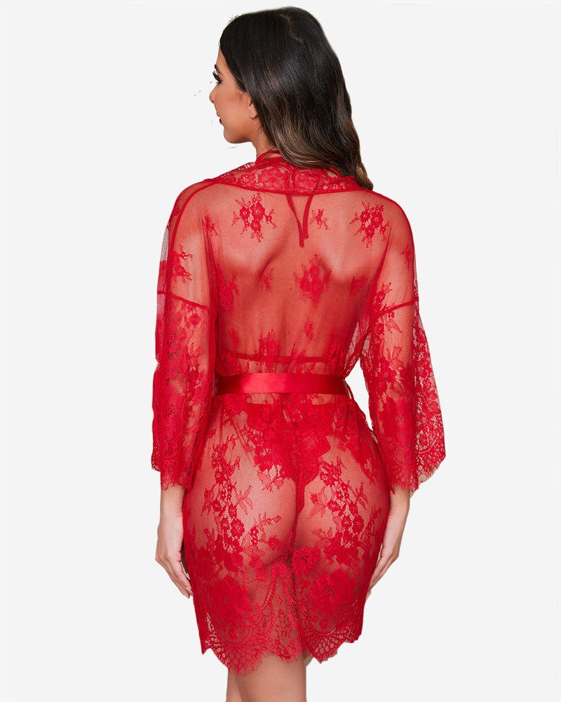 2 Piece Set Lace Robe with Teddy