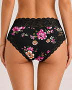 4-Pack Mid Waist Floral Print Lace Seamless Panties