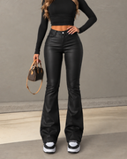 High-Waist Faux Leather Flare Pants