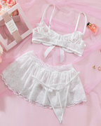 Sexy Lace Ruffle Push-Up Cutout Two-Piece Lingerie Set