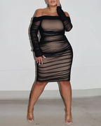 Sexy Black Sheer Mesh Bodycon Off-Shoulder Dress