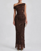 Sexy One-Shoulder Embroidered Mesh Panel Bodycon Dress