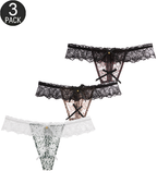 3-Pack Sexy Leopard Print Lace Trim Bell-Decorated Thongs