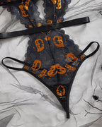 Halloween Sexy Halter-Neck Backless Pumpkin Skull Print Bodysuit Lingerie