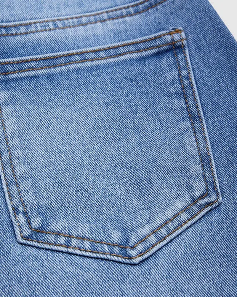 Seaming Detail Mid Waist Straight Leg Crop Jeans