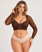 Front‑Closure U‑Shape Compression Built‑In Bra Long Sleeve Mesh Top