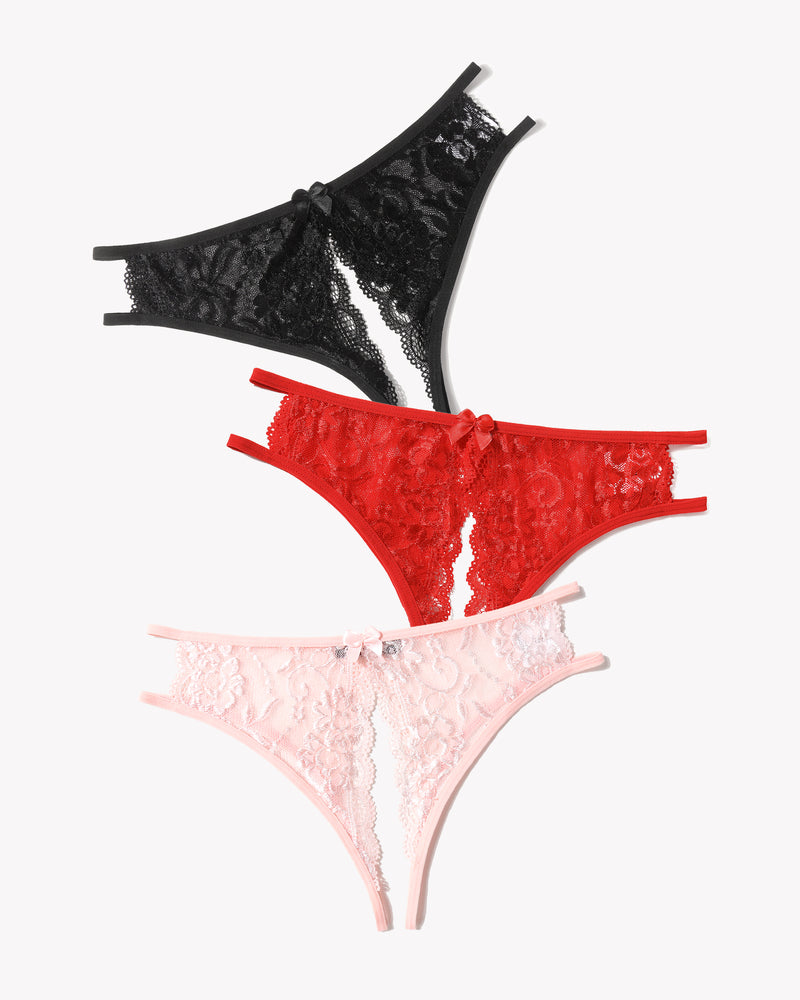 Lace Panties Floral Lace Briefs with Bow