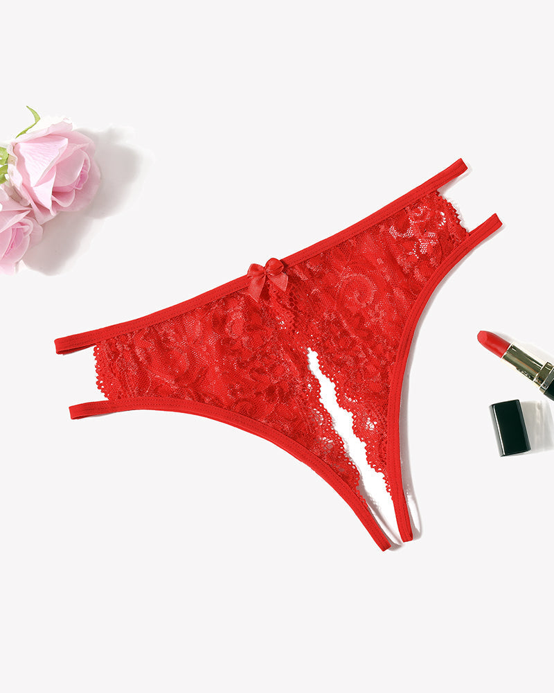 Lace Panties Floral Lace Briefs with Bow