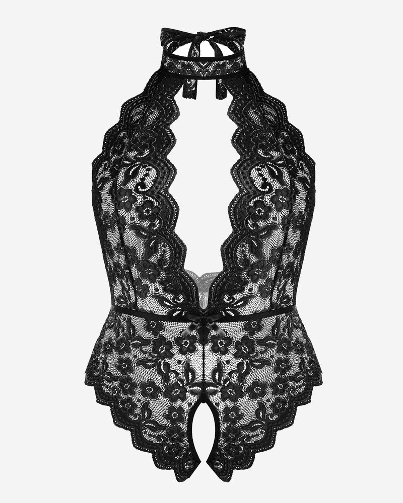 Plus Size Lace Halter Teddy