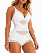 Sexy Deep V Cross Mesh Breathable Tummy-control Bodysuit Shapewear