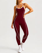 Women's Colorblock U-Neck High Elastic Sleeveless Yoga Fitness Jumpsuit