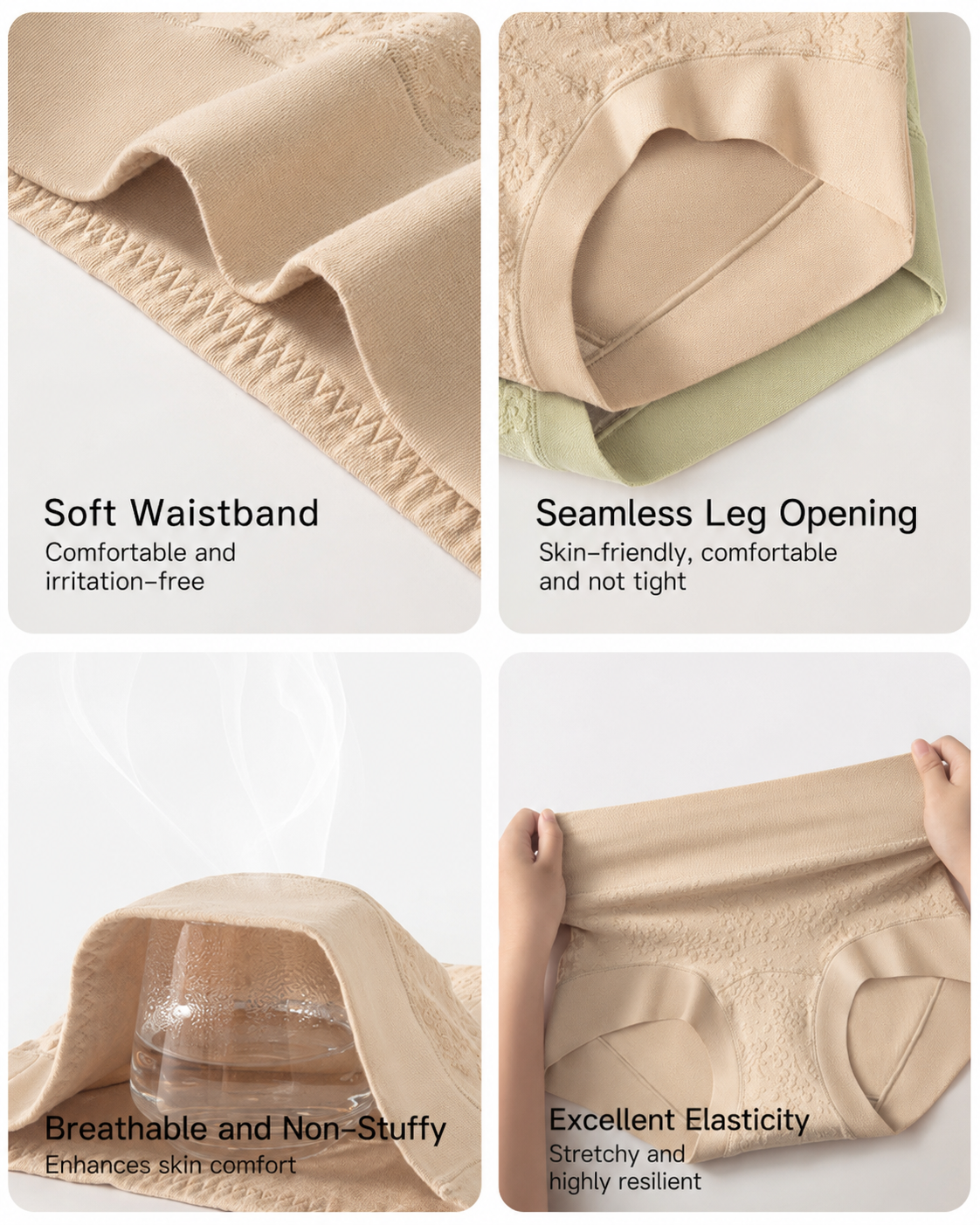 4-Pack Pure Cotton High Waist Tummy Control Elastic Jacquard Briefs