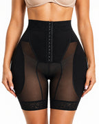 High Waist Tummy Control Hook-eye Lace Trim Seamless Breathable Shaping Shorts