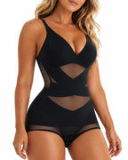 Sexy Deep V Cross Mesh Breathable Tummy-control Bodysuit Shapewear